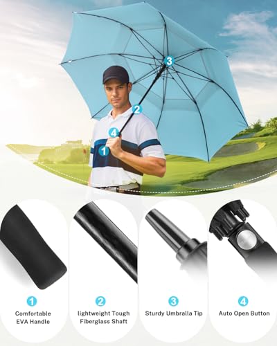 Gonex 62/68/72/80 Inch Golf Umbrella, Auto Open, Windproof, UV Protection - color: Silver/Lake Blue, size: 72 inch