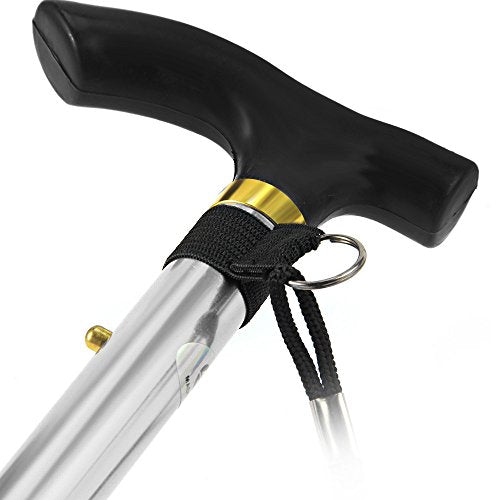 Folding Lightweight Walking Stick - Adjustable Aluminum Metal Collapsible Travel Cane with Non-Slip Rubber Base - color: Silver
