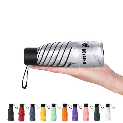 GAOYAING Compact Travel Umbrella with Case Sun&Rain Lightweight Small and Compact Suit for Pocket 34 Inches - color: Sliver, size: 34 Inches