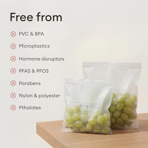 Vove Compostable Storage Bags 160 Ct Variety Pack (S/M/L/XL), Plastic-Free Zip Bags for Food Storage and Meal Prep, PFAS-Free and BPI Certified, Freezer Safe Airtight Seal, Plant-Based - size: Multi-Size (S/M/L/XL) - 140 Count