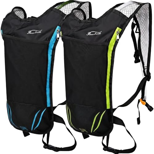 2 Pack Hydration Pack with 2L Backpack Water Bladder - Great for Outdoor Sports of Running Hiking Camping Cycling Skiing - color: (2 pack)Blue+Green(2 backpacks and 2 water bladder)