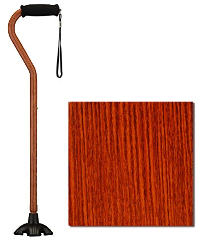 Nova Joy Designer Offset Quad Cane for Seniors - Unisex Adjustable Lightweight Walking Aid with Foam Handle, Wrist Strap and Anti-Rattle Lock - Essential Mobility Support - Walnut Grain - color: Walnut Grain