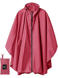 SaphiRose Adult Rain Poncho Waterproof Hooded Zipper Raincoat with Pockets - color: Rose Red