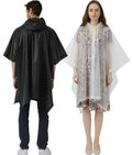 UPSEN Rain Ponchos for Adults, 2 Pcs Reusable Raincoats Coats Jackets Emergency for Women Men with Hood - color: 1 White+1black