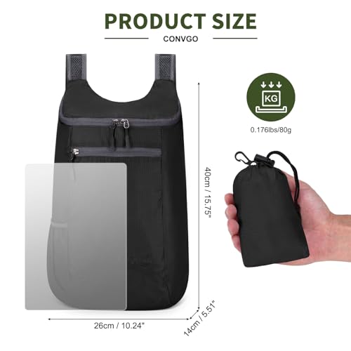 Lightweight Foldable Backpack,Travel Hiking Daypack Packable Bag | Black,20L Folding Backpack for Outdoor, Cycling,Camping, for Men and Women - color: Black