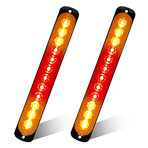 2pcs 12LED Amber and Red Led Light-Head Emergency Beacon Hazard Warning Light Flashing Strobe Light Bar Surface Mount for Construction Vehicle Car Truck Trailer Caravan 12-24V - color: Amber&Red