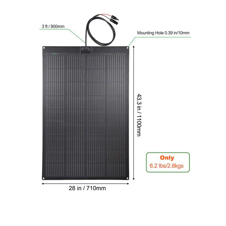 150W 12V ETFE Black Flexible Solar Panel, 43.3x28in | PERC 9BB 23.5%+ Efficiency Mono Solar Cells, for Campers, RVs, Boats,Camping, Tent - size: 150W/43.3in x 28in