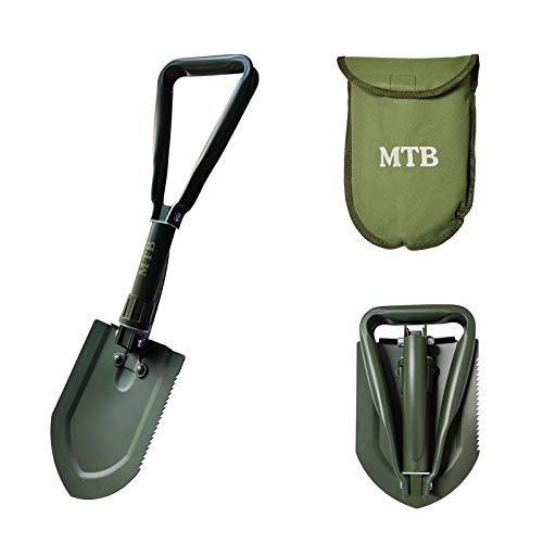 22.8 Inch Green Military Folding Camping Shovel,High Carbon Steel Entrenching Tool w/Wood Saw Edge and Tactical Carry Case - color: 22.8 IN Green