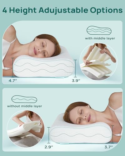 Releep Cervical Neck Pillow, Side Sleeper Pillow for Neck Pain Relief, Adjustable Contour Pillow for Sleeping, Ergonomic Memory Foam Pillow, Orthopedic Cooling Pillow Back Stomach Sleeping, Queen Size - size: Queen Size: 23.6"L x 13.8"W Medium