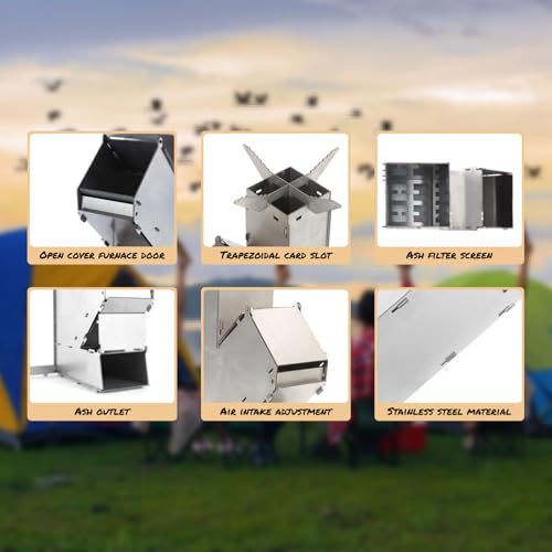 Detachable Camping Wood Stove Rocket Stove Portable Durable Convenient Stainless Steel Detachable Backpacking Stove