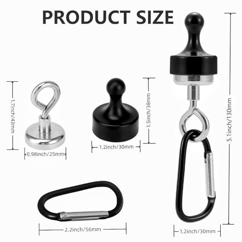 Camping Magnetic Hooks,Magnet Clip Hanger with Carabiner,Heavy Duty Earth Magnets, Cruise Hanging, Multifunctional Tent Canopy Magnetic Hooks, Suitable Camping Hiking Traveling, 5 Pack