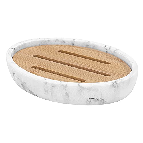 Luxspire Bamboo Soap Dish, Holder for Bathroom& countertop, Gravel White - color: Bamboo+gravel White