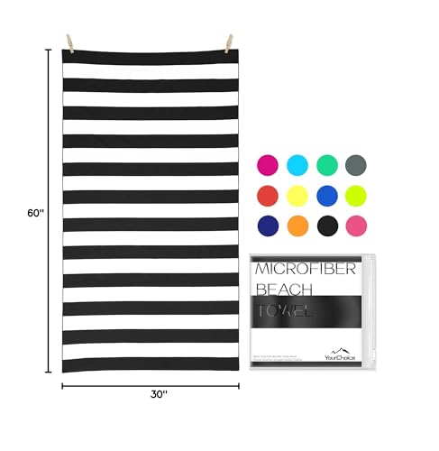 Your Choice Microfiber Beach Towel Sand-Free Quick Dry (67"x35"/60"x30") - color: Z-black Stripes, size: Large(60x30")