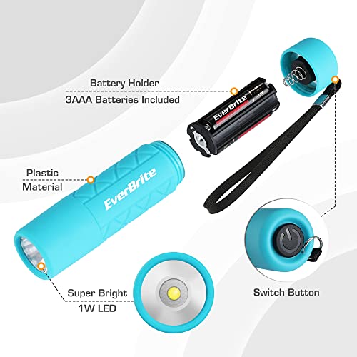 EverBrite Mini Flashlights 6-Pack, Small LED Flashlights with Batteries | Lightweight, 18 AAA Batteries Included, Wrist Lanyards, Multicolor, Home, Camping & Emergency Use, Holiday Gifts - style: E000080 Mix Color (6-Pack)