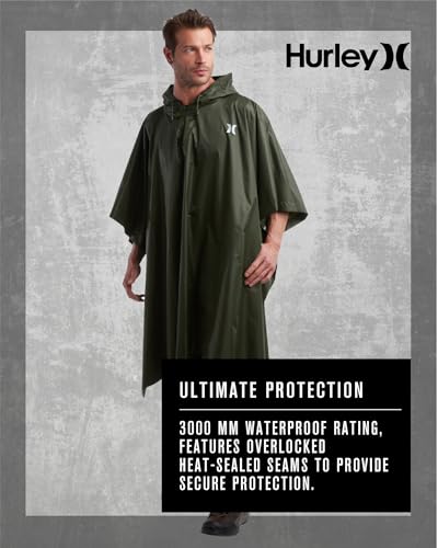 Hurley Ponchos Adult Rain Ponchos Waterproof Lightweight Packable Rain Top | Compact Packable Design for Hiking, Camping and Emergencies, Waterproof Coverage That Stows Easily in a Bag - color: Olive