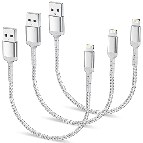 1ft iPhone Charging Cable Short, 3 Pack USB A to Lightning Cord Fast Charging Compatible with Apple iPhone 14 13 12 11 Pro Max Xs X 8 7 Plus SE, iPad Air/Mini, 12 inch Lightning Cable - color: Silver, size: 1 feet
