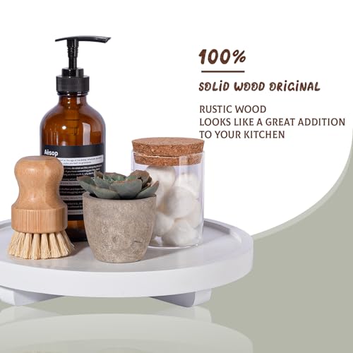 Round Decorative Tray Farmhouse Kitchen Decor Soap Dish, 10" White | Waterproof, Lightweight, Easy Clean, Wood Riser Pedestal Stand Accessories for Office Desk, Vanity, Counter, Sink - color: White, size: 10"