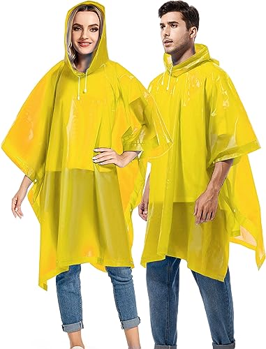 2 Pack Rain Ponchos for Adults Reusable - Raincoats Survival Emergency Heavy Duty Rain Coat with Drawstring Hood - color: Pink&yellow