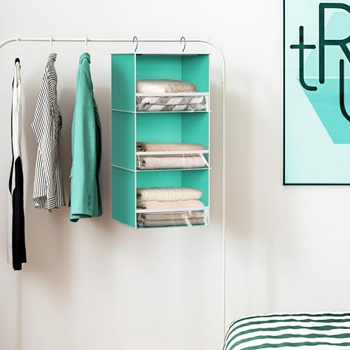 Simple Houseware 3 Shelf Hanging Closet Organizer, Turquoise - color: Turquoise