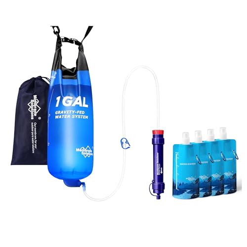 Membrane Solutions 1 Gallon Gravity Water Filter with 23oz Collapsible Squeezable Water Pouch 4 Set