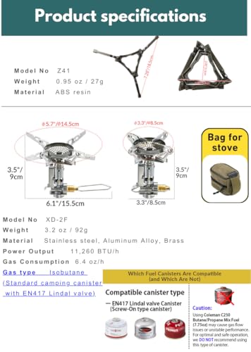 CAMPINGMOON Canister Top Stove Kettle Kit w/igniter w/Gas Fuel Can Stabilizer XD-2F/Z41/SW-1