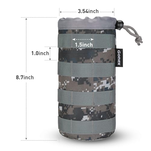 Gonex MOLLE Bottle Pouch, Drawstring Water Bottle Holder | 900D Oxford, Mesh Bottom, Fits MOLLE Packs & Vests, Flexible Height, Holds Bottles or Umbrellas - color: Camo Green