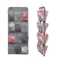 Dual Sided Hanging Shoe Organizer for Closet with Rotating Hanger Hanging Shoe Rack Holder with 24 Large Pockets (Grey-Mesh Pockets) - color: GREY-MESH