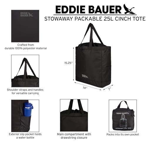 Eddie Bauer Stowaway Packable Tote Bag - color: Onyx