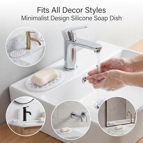 2 PCS Silicone Soap Bar Holder for Shower, Self Draining Soap Dish with Drainage, Clear Soaps Saver Pad Tray for Shower Niche/Shelf, Bathtub Bathroom Sink Kitchen Counter (4.72×3.15 Inches)