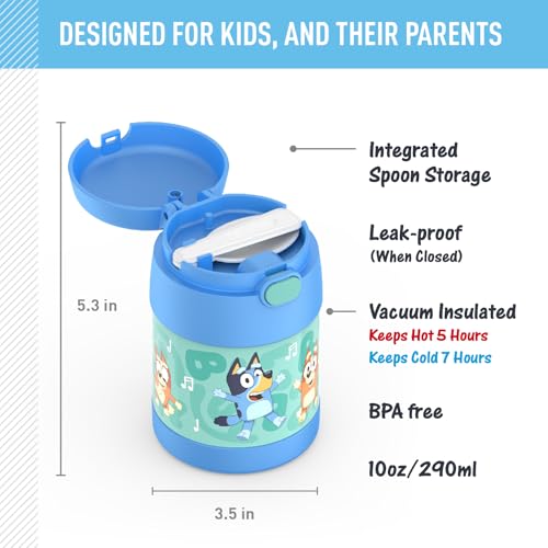 THERMOS FUNTAINER Kids Food Jar with Spoon, 10oz, Bluey - color: Bluey, size: 10 Ounce