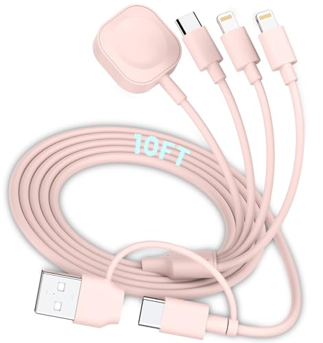 6in1 Multi Charging Cable 10FT, Magnetic Charger for Apple Watch Ultra/SE/9/8/7/6/5/4/3/2/1, Multiple Charger Cord for iPhone 15/14/13/12/11/Galaxy/Pixel, Pink USB A/C Universal Travel Charger - color: Pink