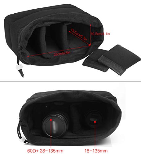 Koolertron Shockproof Camera Photo Bag for SLR TLR Camera Insert Partition Padded Case,Can be Put Directly Into the SLR Camera Bag With Freely Adjustable Compartment - color: Black