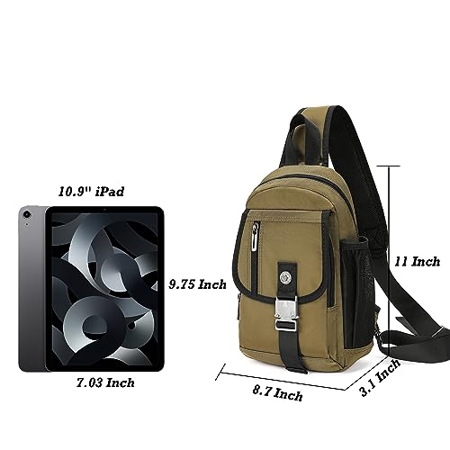 NICGID Sling Bag Chest Shoulder Backpack Crossbody Bags for Tablet Laptop Outdoor Hiking Men Women - color: Army Green-016