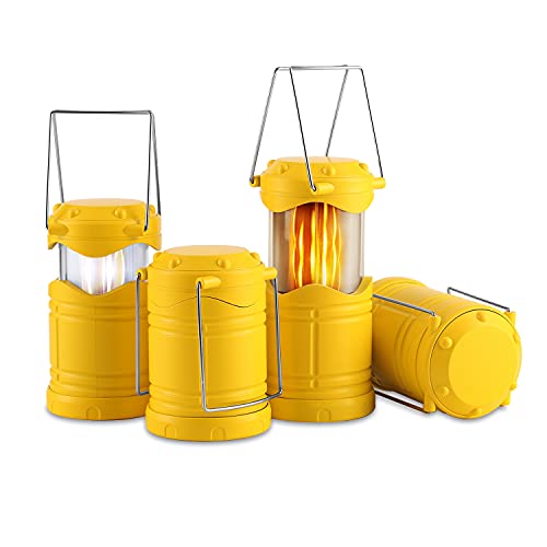 Lichamp 4 Pack LED Camping Lanterns, Yellow | Collapsible Flameless Candles Tea Lights, Portable Battery Powered Camping Lights Emergency Supplies Kit - color: Yellow