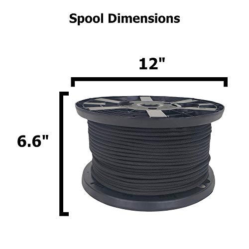1/4" Black Shock Cord, Marine Grade Polyester Bungee Cord, 500 ft Spool, UV Resistant Elastic Rope - size: (#8) 1/4" x 500 feet