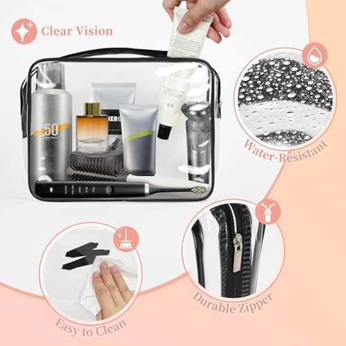 TISRATOK 12 PCS Clear Makeup Bags with Zipper, TSA Approved Toiletry Pouch - color: Black, size: Large