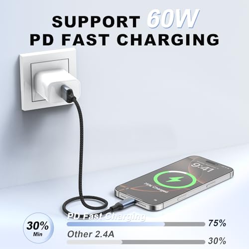 2 ft USB C Cable, 2 Pack Short USB to USB C Cable 2ft for Car Fast Charging Type A to Type C Cord Braided USB-C to USB-A Cable Compatible with iPhone 16/15 Pro/Max, Samsung Galaxy S23, Google Pixe - size: 2 FT
