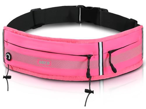 MIER Running Belt for Women & Men, Fanny Pack with Marathon Bib Clip, Pink - color: Pink