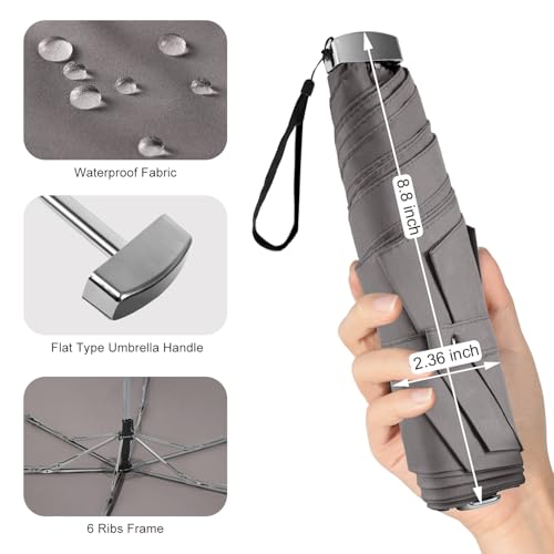 Lejorain Travel Umbrella Compact Flat Small Folding Windproof Lightweight for Women Men - color: 13.Gray