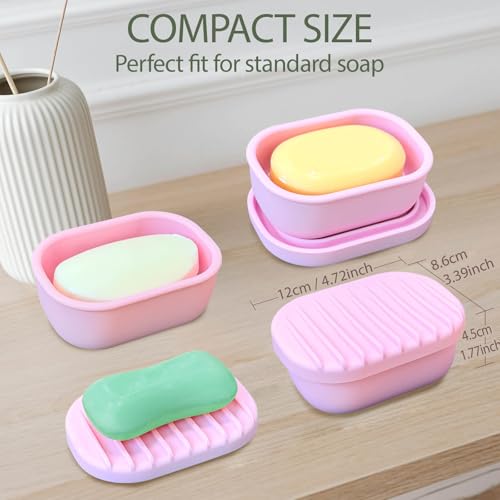 Leakproof Silicone Travel Soap Case with Drainage Layer, Silicone Bar Soap Holder Compact Portable Shatterproof Soap Container Box for Bathroom Gym Camp Travel Toiletries (Pink, Clear Lid) - color: Pink, size: Clear Lid