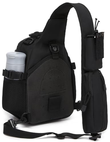 Small Tactical Holster Sling Backpack Accessories Shoulder Pouch Water Bottle & Radio Holder Crossbody Bag for Men - color: Black