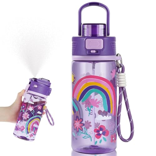 20 oz 2-In-1 Mist and Sip Water Bottle for Kids, Rainbow - color: Rainbow