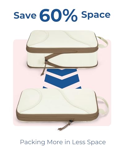 Bagsmart Compression Packing Cubes, Travel Bag Cruise Ship Essentials - color: Cream Beige, size: 6 Set