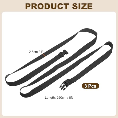 PATIKIL Utility Straps with Quick Release Buckle, (1 Inch x 8 Feet, Black) (3 Pcs) Adjustable Luggage Polyester Straps Backpack Webbing, Suit for Sleeping Bag/Camping/Hiking - color: Black, size: 1 Inch x 8 Feet