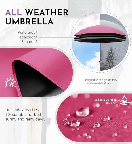 Travel Size Mini Umbrella with UPF 100+ UV Rain Protection, Compact Small & Lightweight Pocket-Sized Folding Umbrellas with Case for Purse & Backpack, Thoughtful Gift Women Men & Kids - color: Rose