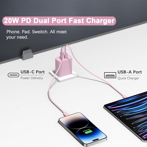 USB C Charger Block, iPhone 16/15 Charger Block [3 Pack] 20W Dual Port QC+PD 3.0 Power Adapter Multiport USB A Fast Charging Plug for Apple iPhone 16/16 Pro/16 Pro Max/16 Plus/15/14/13/12/11/iPad-Pink - color: Pink