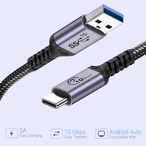 Android Auto USB C 3.1 Gen 2 Cable, 1FT, 2 Packs, 3A/10Gbps | 3A Fast Charging, High Speed 10Gbps Data Transfer, Nylon Braided Compatible with Galaxy S21 S20 S10 S10E Note 20, Pixel 6 5 - color: Grey, size: 1 ft