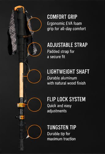 GOODE Bamboo Trekking Poles – Lightweight Adjustable Hiking Poles with Natural Bamboo Shaft, Cork Grip & Tungsten Tip – Collapsible Walking Sticks for Hiking, Backpacking & Travel