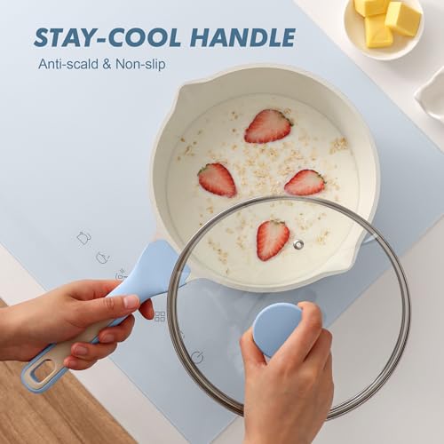 SENSARTE Ceramic Nonstick Saucepan with Double Pouring Spout, 3QT, Blue | Cooking Pot with Stay Cool Handle, Induction Compatible, Ceramic Coating, PFOA/PFAS/PTFE Free - color: Glacier Blue, size: 3.0 Quarts