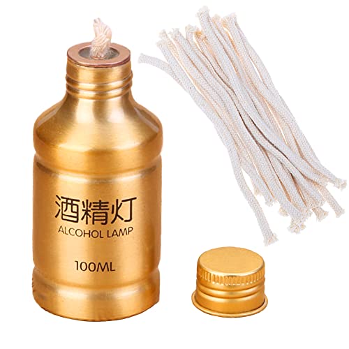 Portable Alcohol Burner Lamp Case 100ml - Aluminum Alloy Stove for Outdoor Hiking, Picnic, Lab Equipment - 1Pack Golden With 10pcs Cotton Wicks - size: Gold 1Pcs + 10Pcs wicks